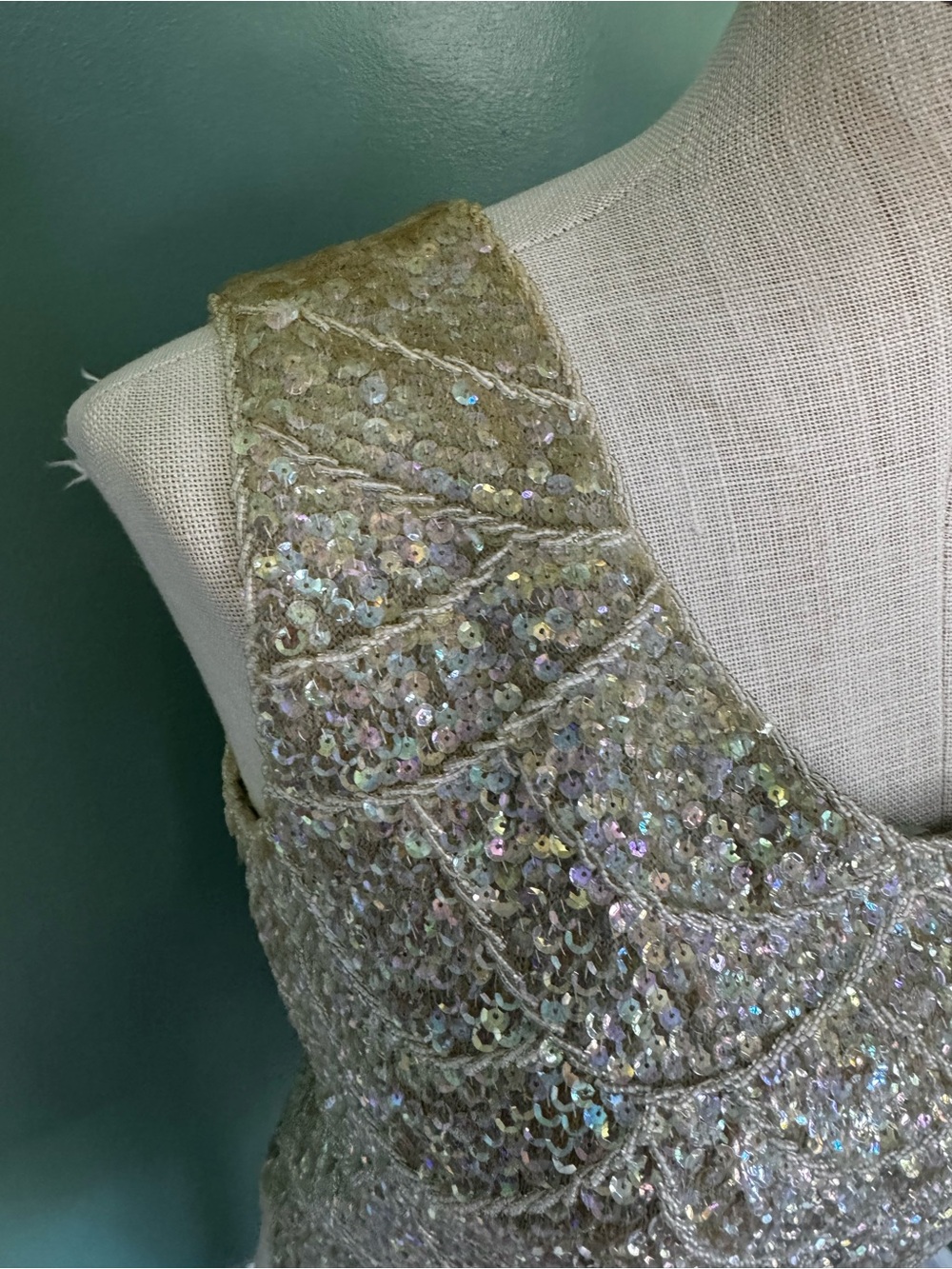 Vintage Sleeveless Sequin Scallop Top - Light Seafoam Green - Picture 3 of 13